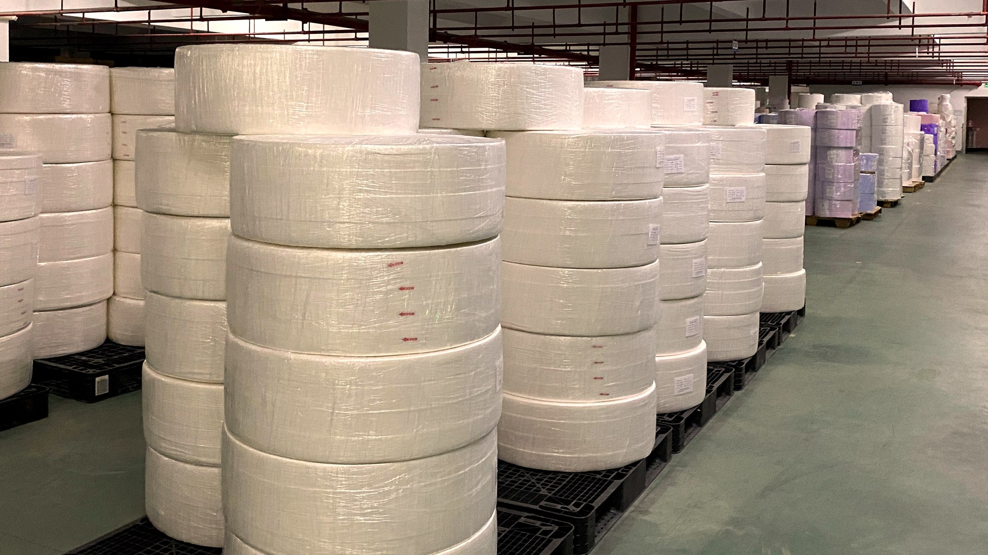 Raw material rolls at a partner facility warehouse